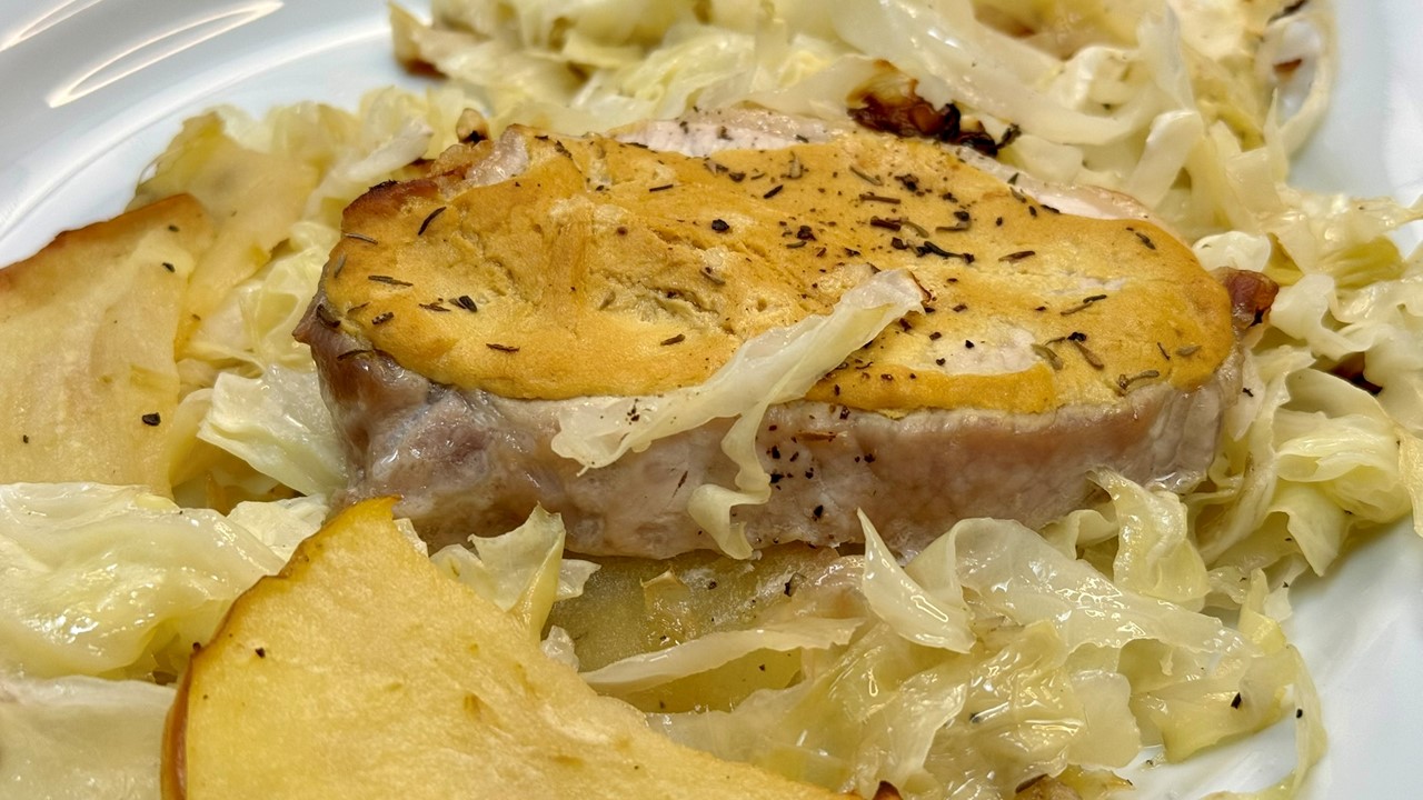 Dijon Pork Chops with Cabbage and Apples