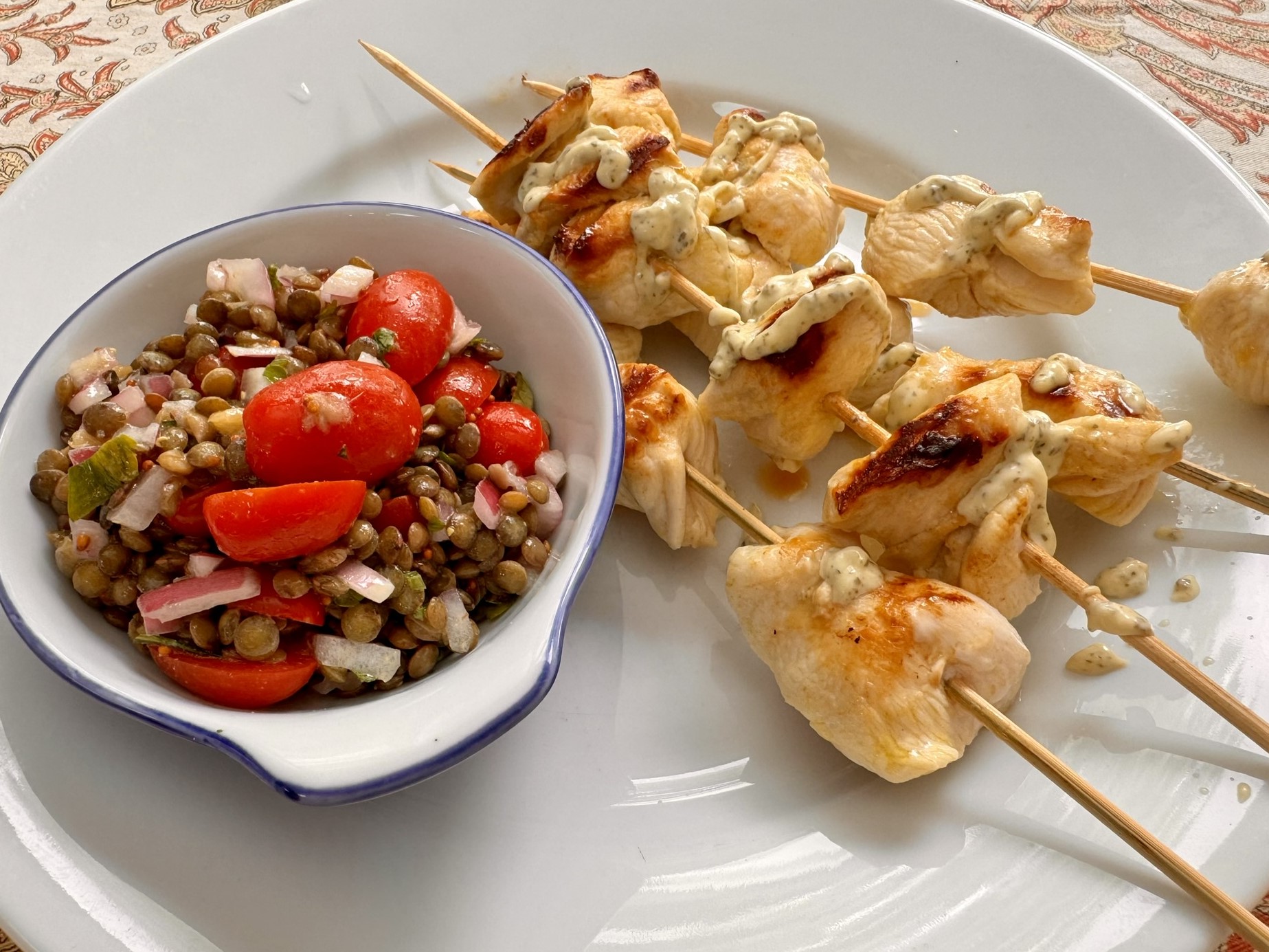 Super-Easy Chicken Kabobs Paired with a Perfectly Spiced Lentil Salad for Lunch