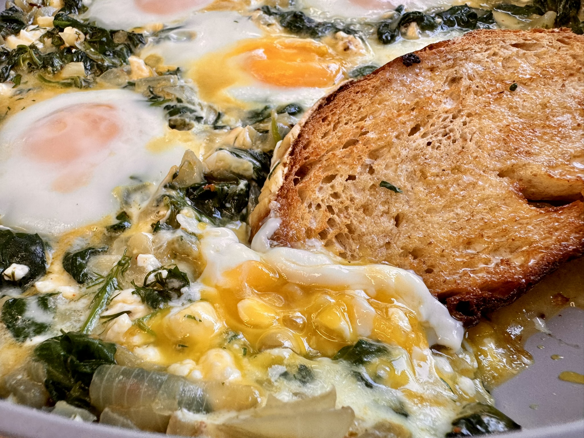 Eggs Coddled with Spinach, Herbs & Feta: Green Eggs, No Ham