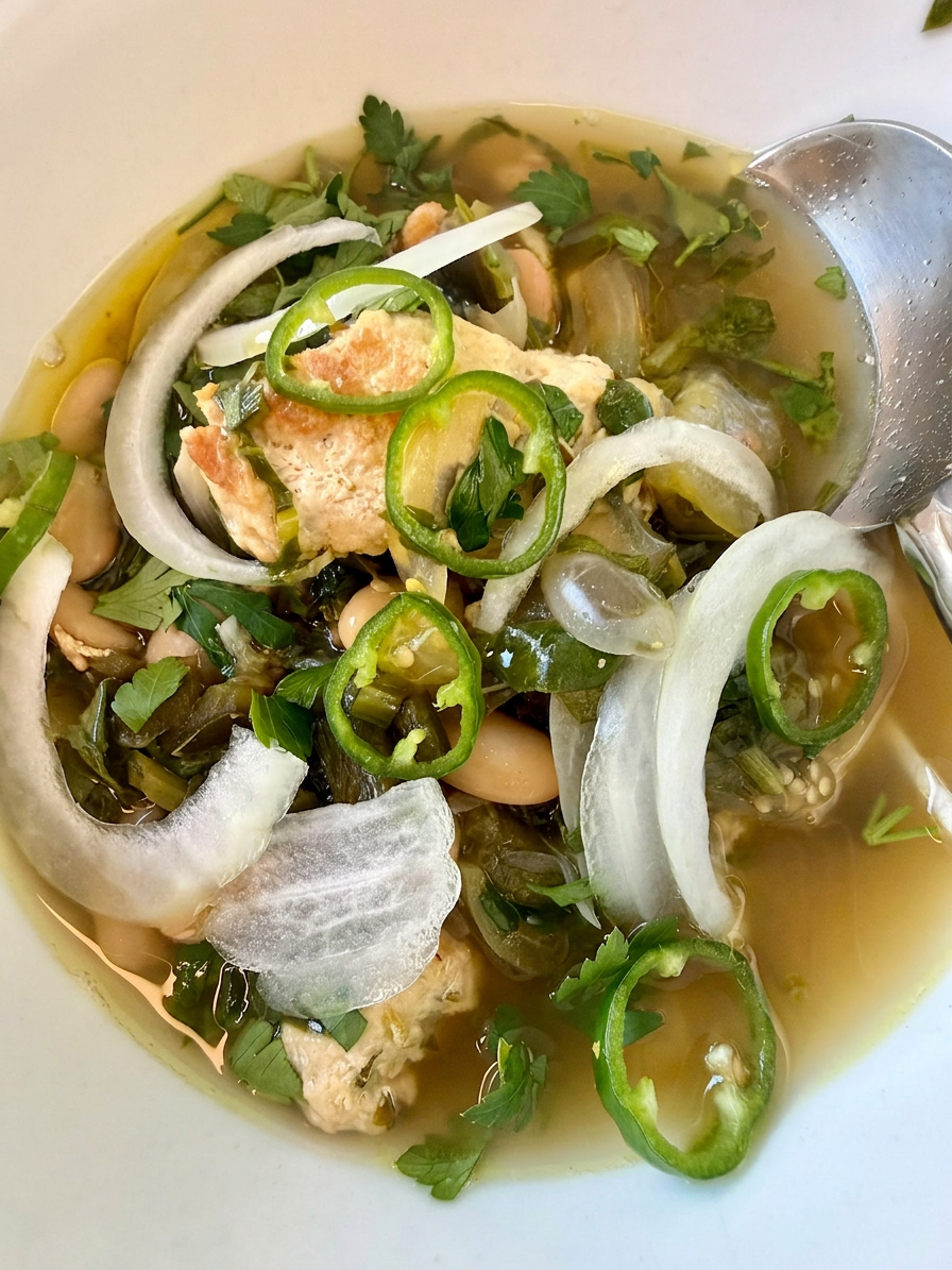 Brothy Chili with Tomatillo and Greens
